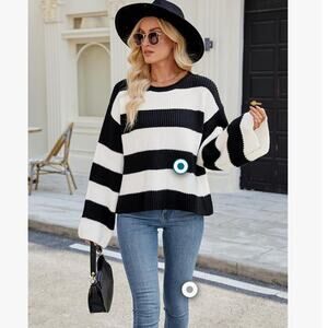 Amazon LAMLUUCK Black and White Striped Sweater. Size XL. NWOT